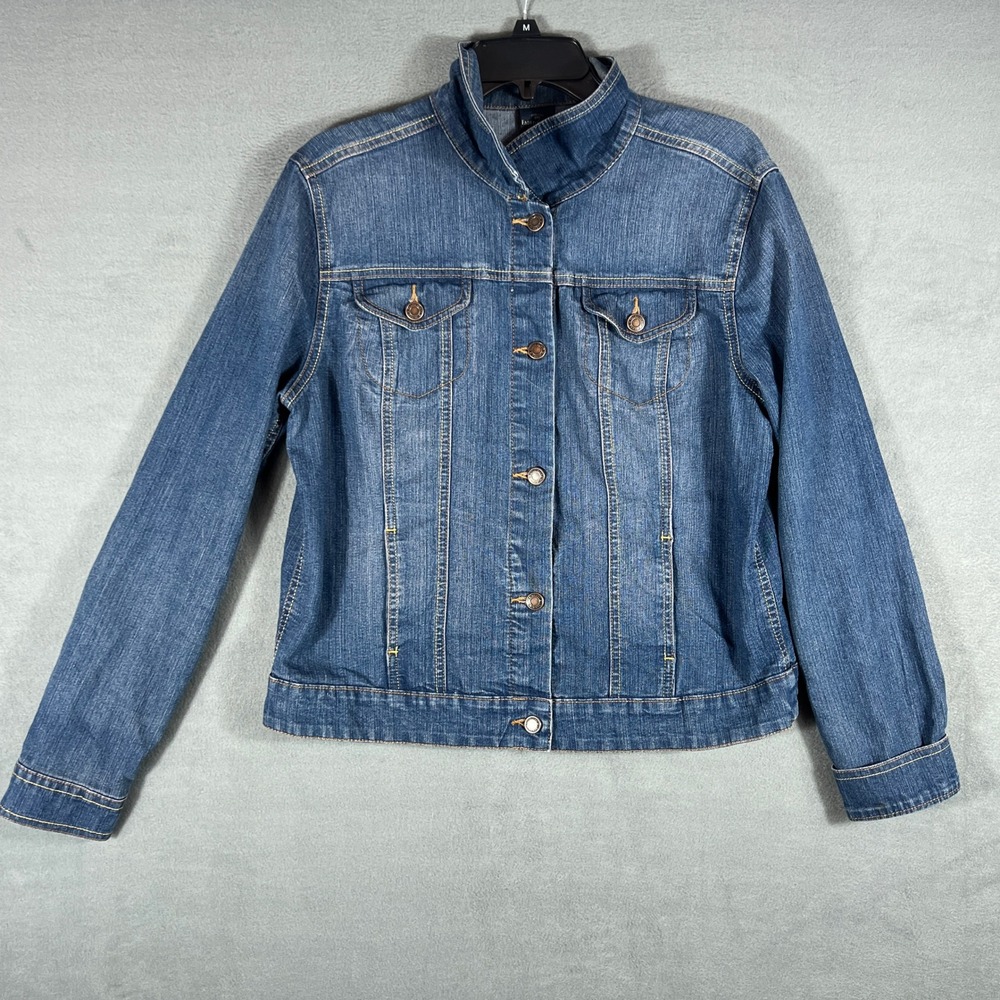 Faded Glory Womens Denim Jacket M (8-10) Blue Classic Trucker Long Sleeve Pocket